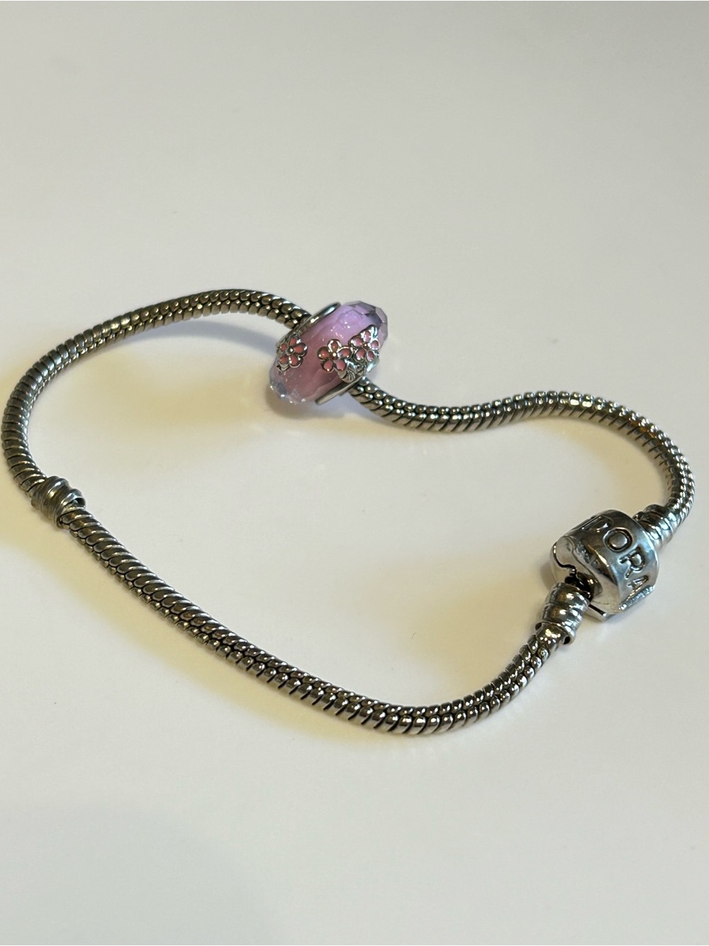 Pandora Silver Bracelet with Pink Floral Charm